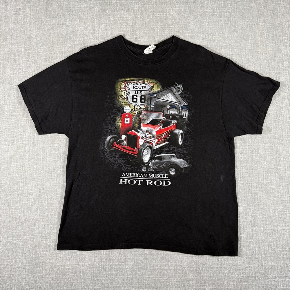 Vintage Route 66 Hot Rod T Shirt XL Black American Muscle Car Graphic Tee